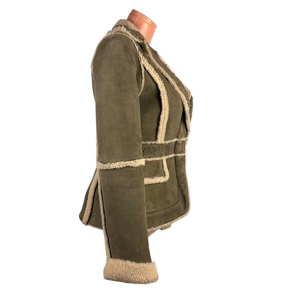 Y2K Shearling Sheepskin Fur Leather Blazer Jacket XS-S Mos - Picture 5 of 14